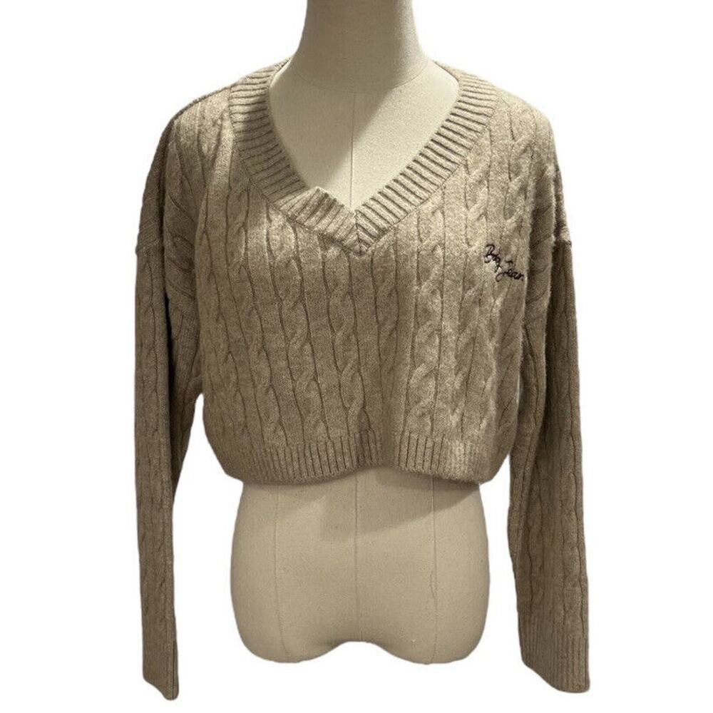 BDG Urban Outfitters Sand Cable‎ Knit Long Sleeve Crop Baggy Sweater Sz XS New